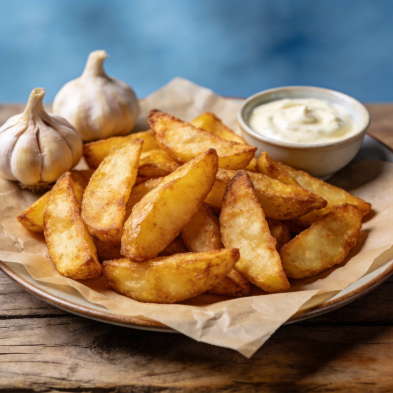 金黄薯条配蒜香酱图片