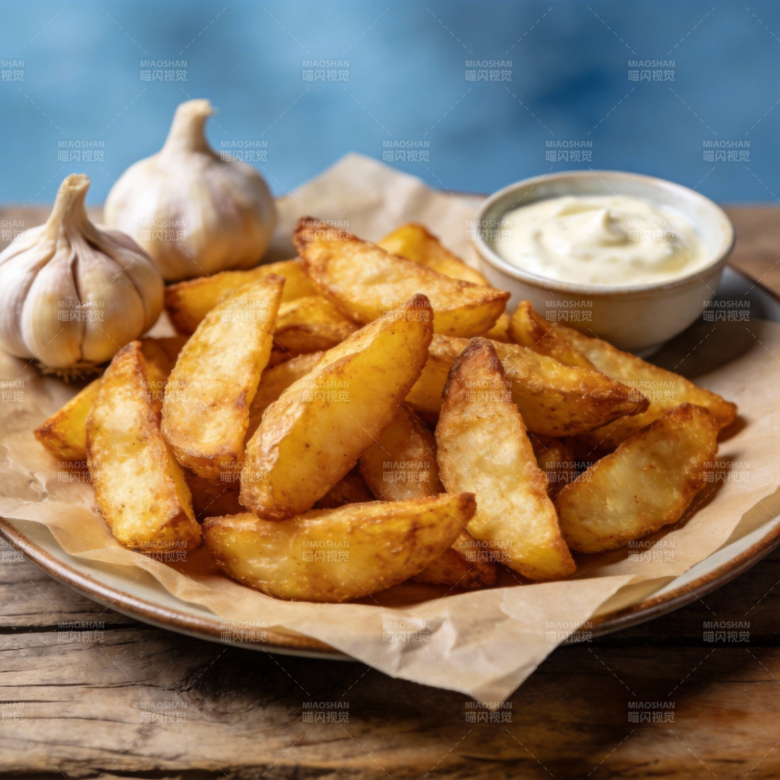 金黄薯条配蒜香酱图片