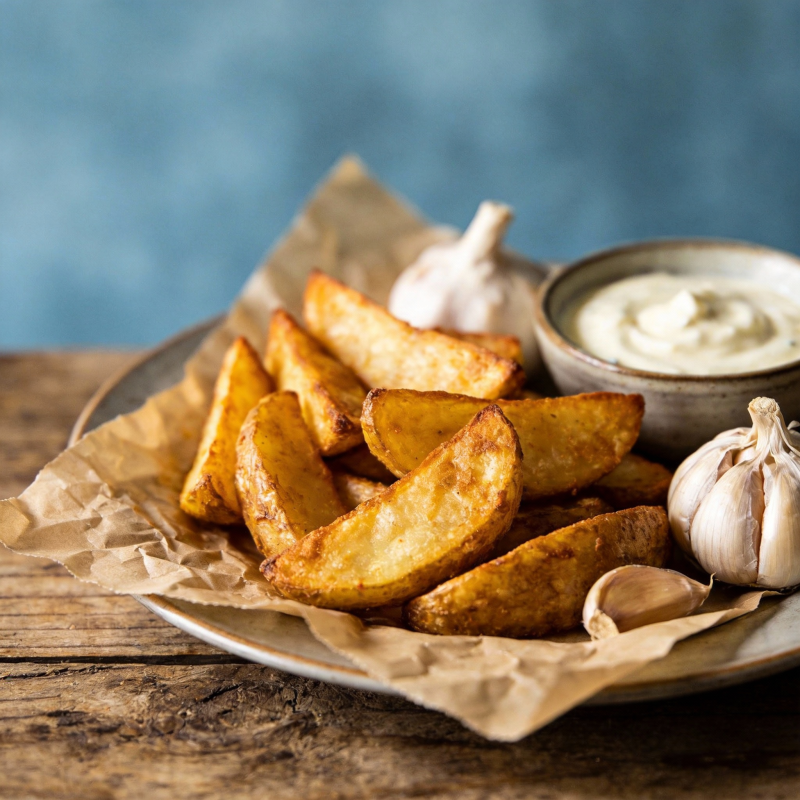 金黄薯角配蒜泥图片