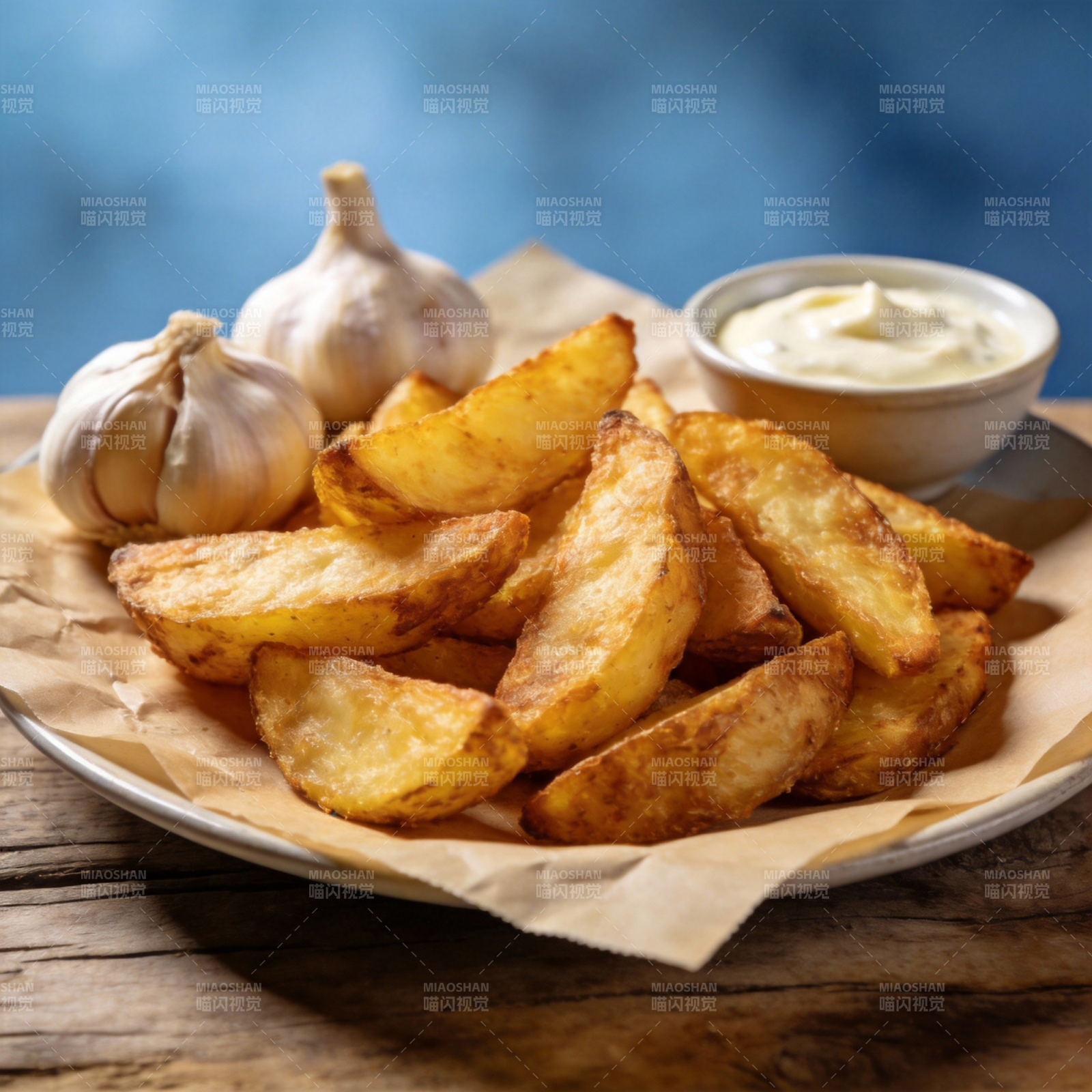 金黄薯角配蒜香酱图片
