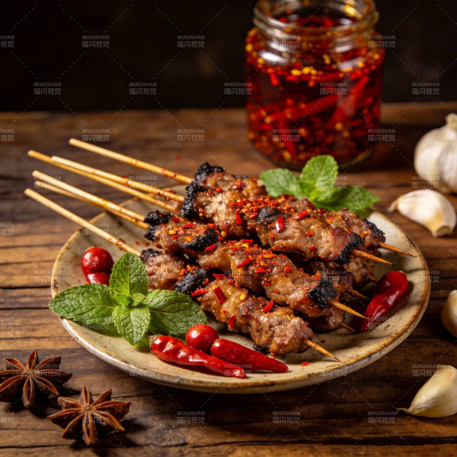 香辣烤肉串图片