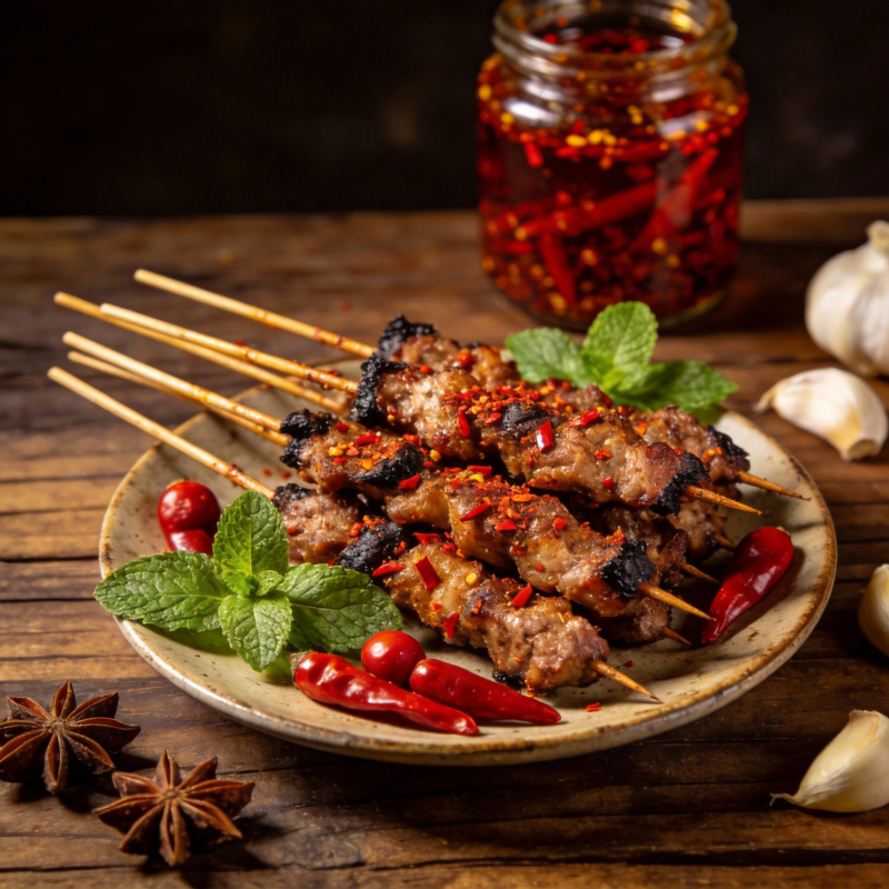 香辣烤肉串图片