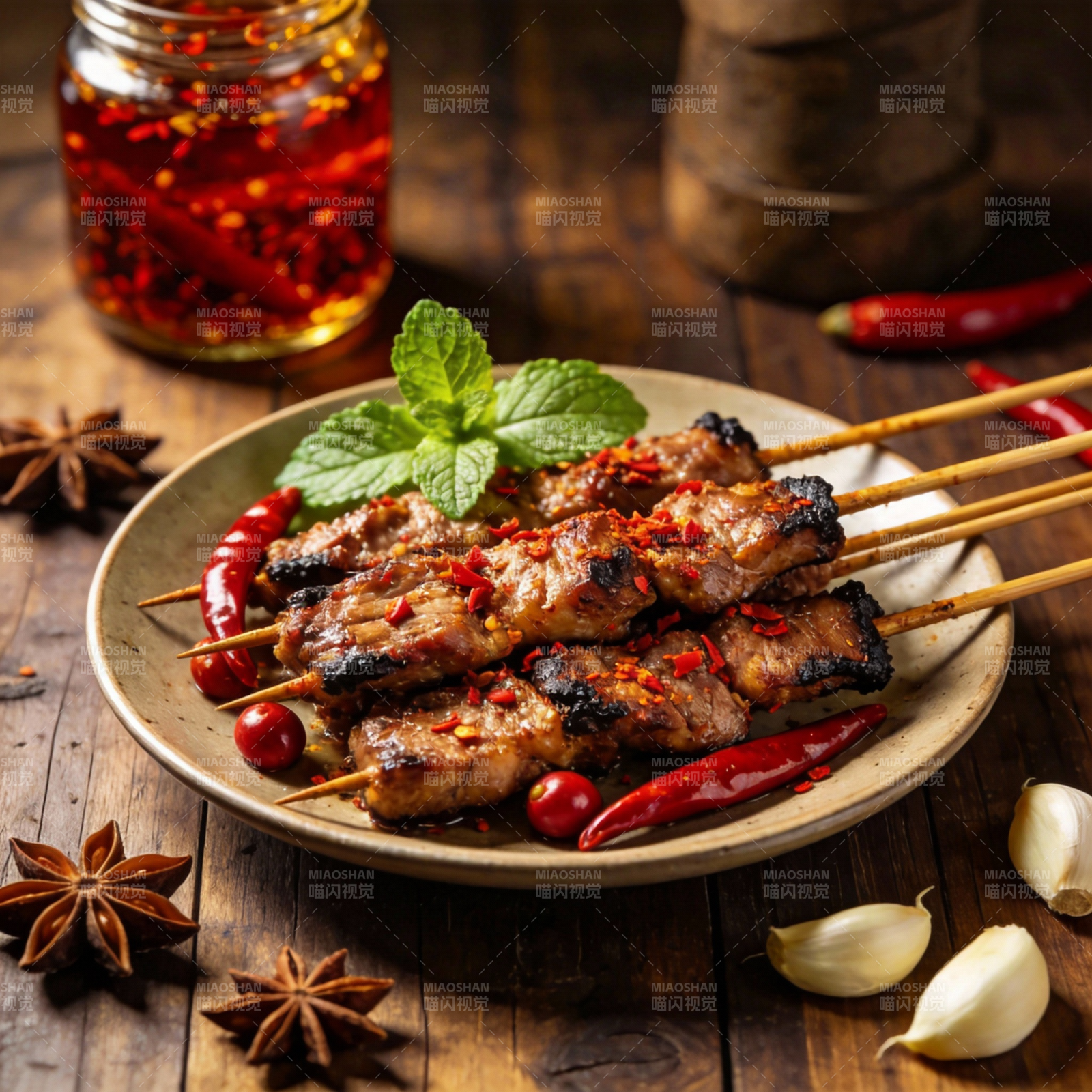 香辣烤肉串图片