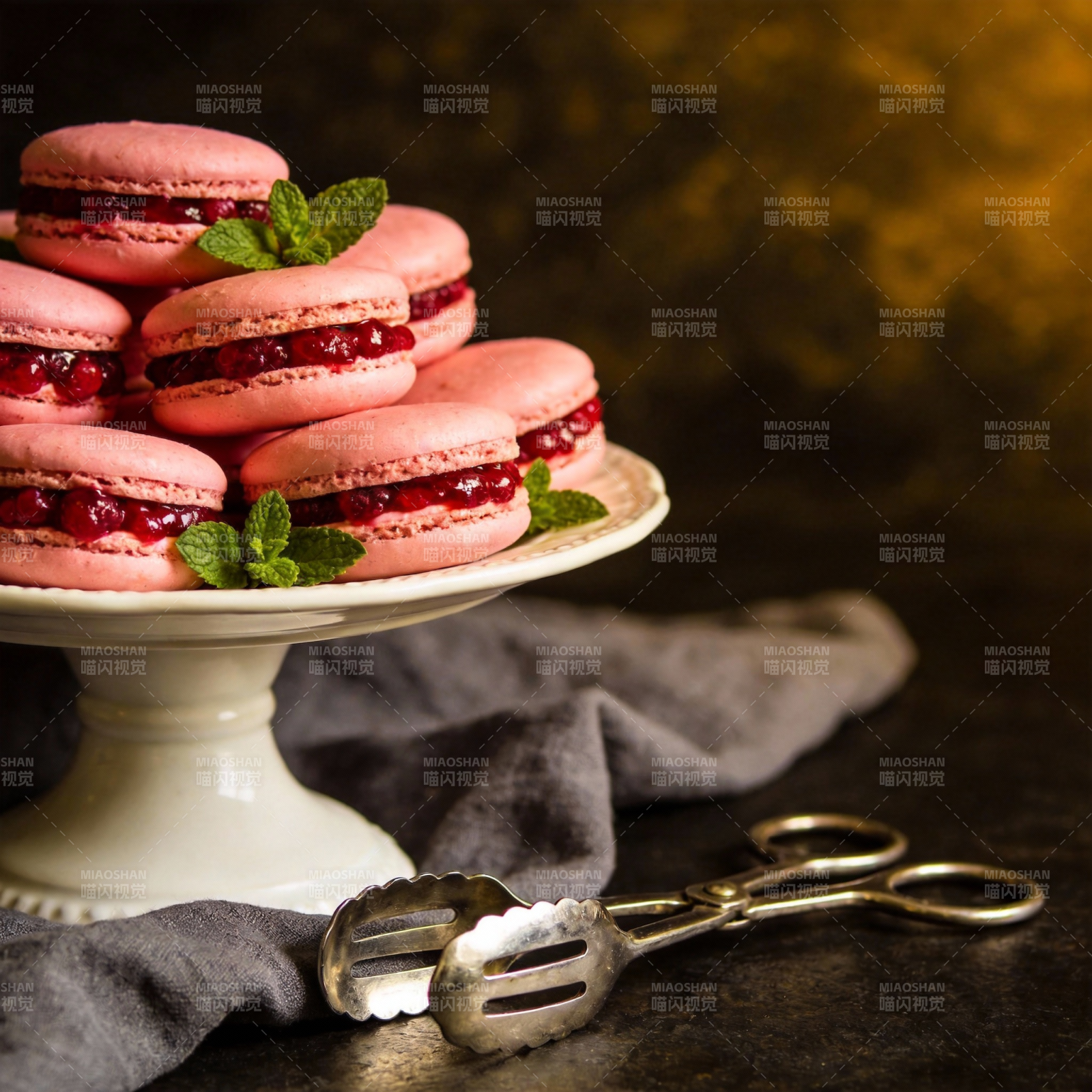 粉红马卡龙甜点图片