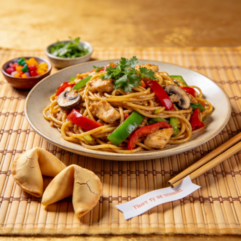 美味炒面配幸运签图片