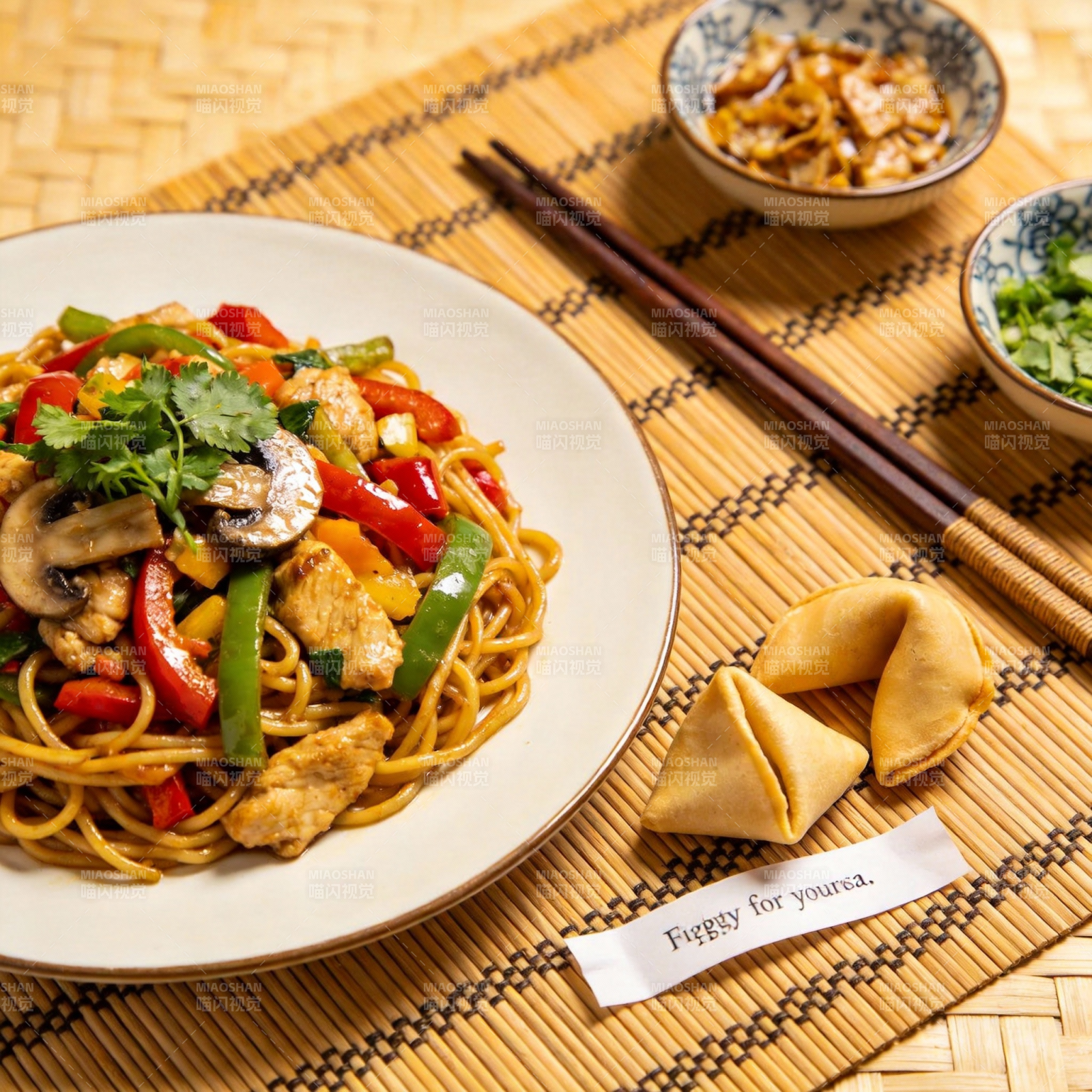 美味炒面配幸运签图片