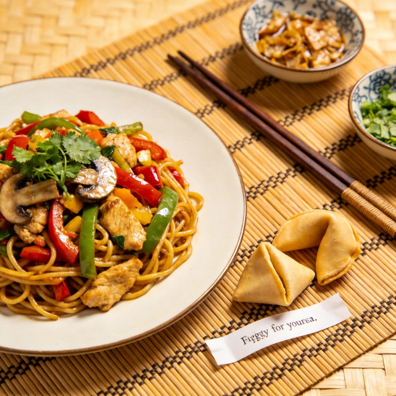 美味炒面配幸运签图片