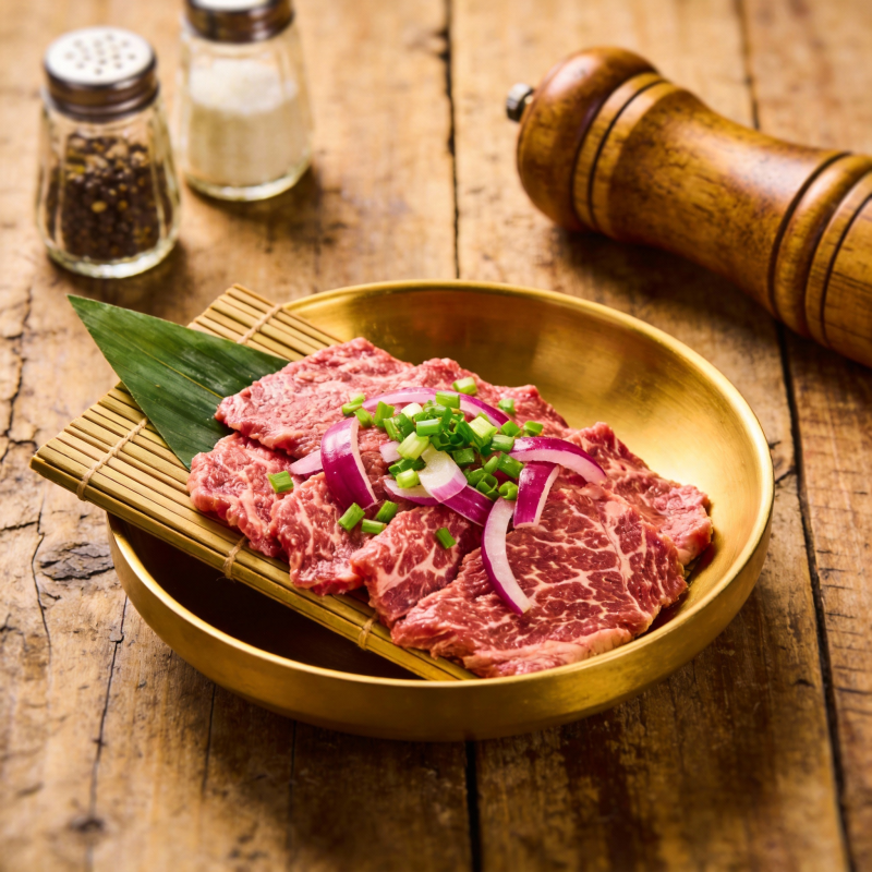 鲜嫩牛肉片配葱花图片