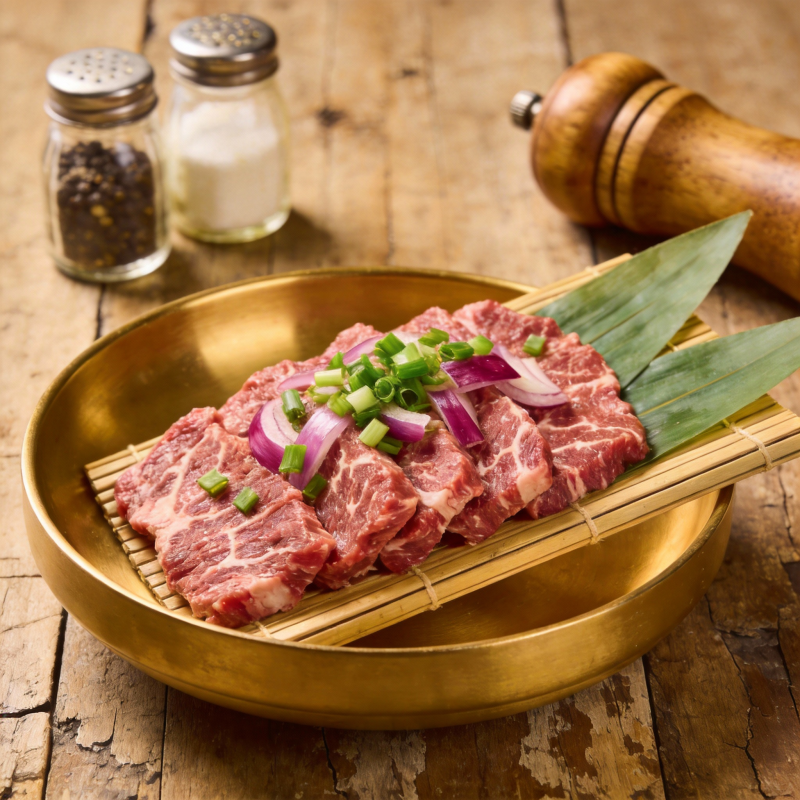 鲜嫩牛肉配葱花图片