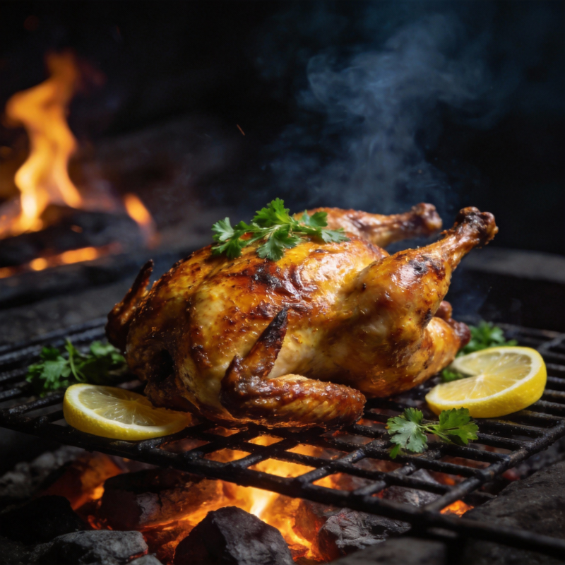 烤鸡火焰香飘图片