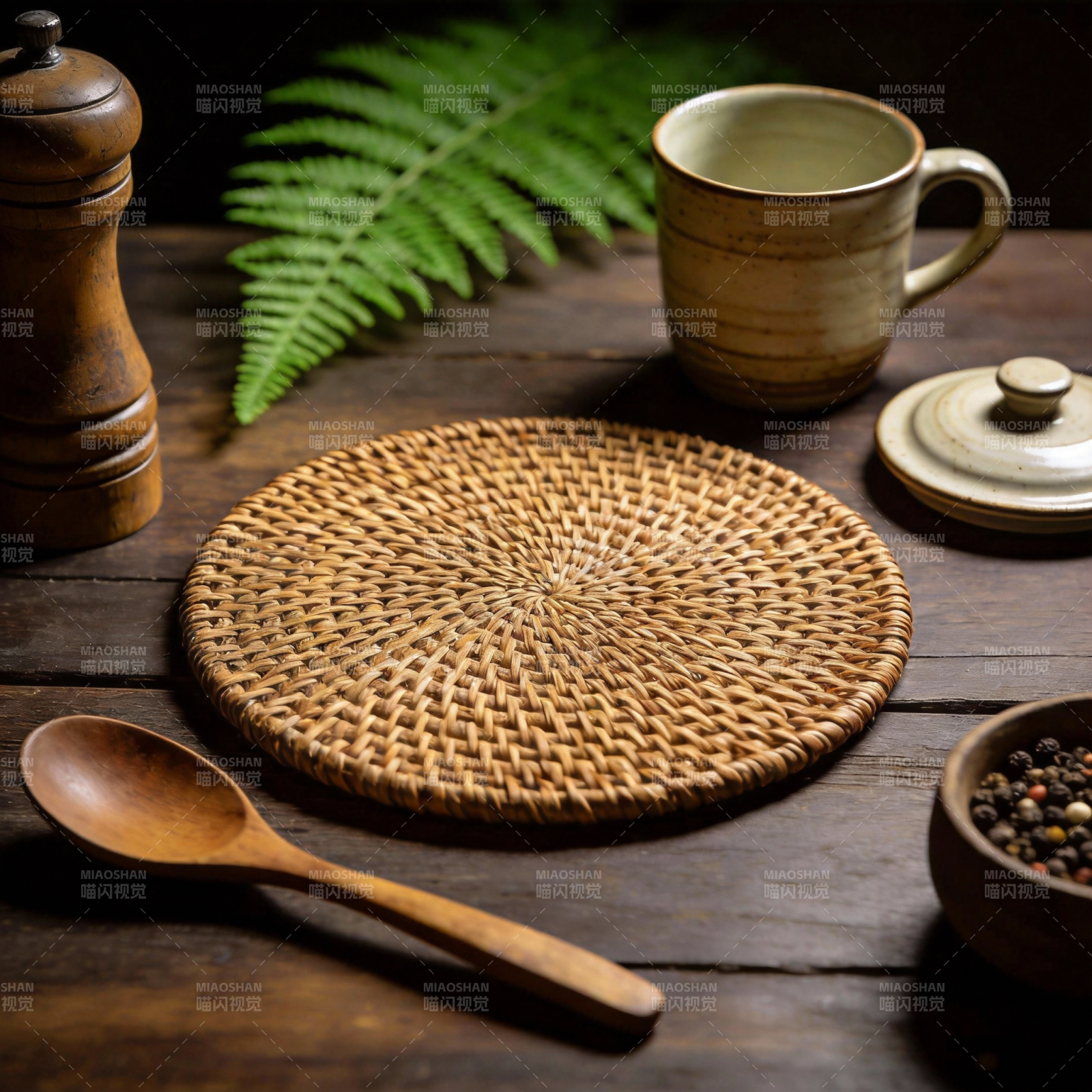 木质餐桌静物图片