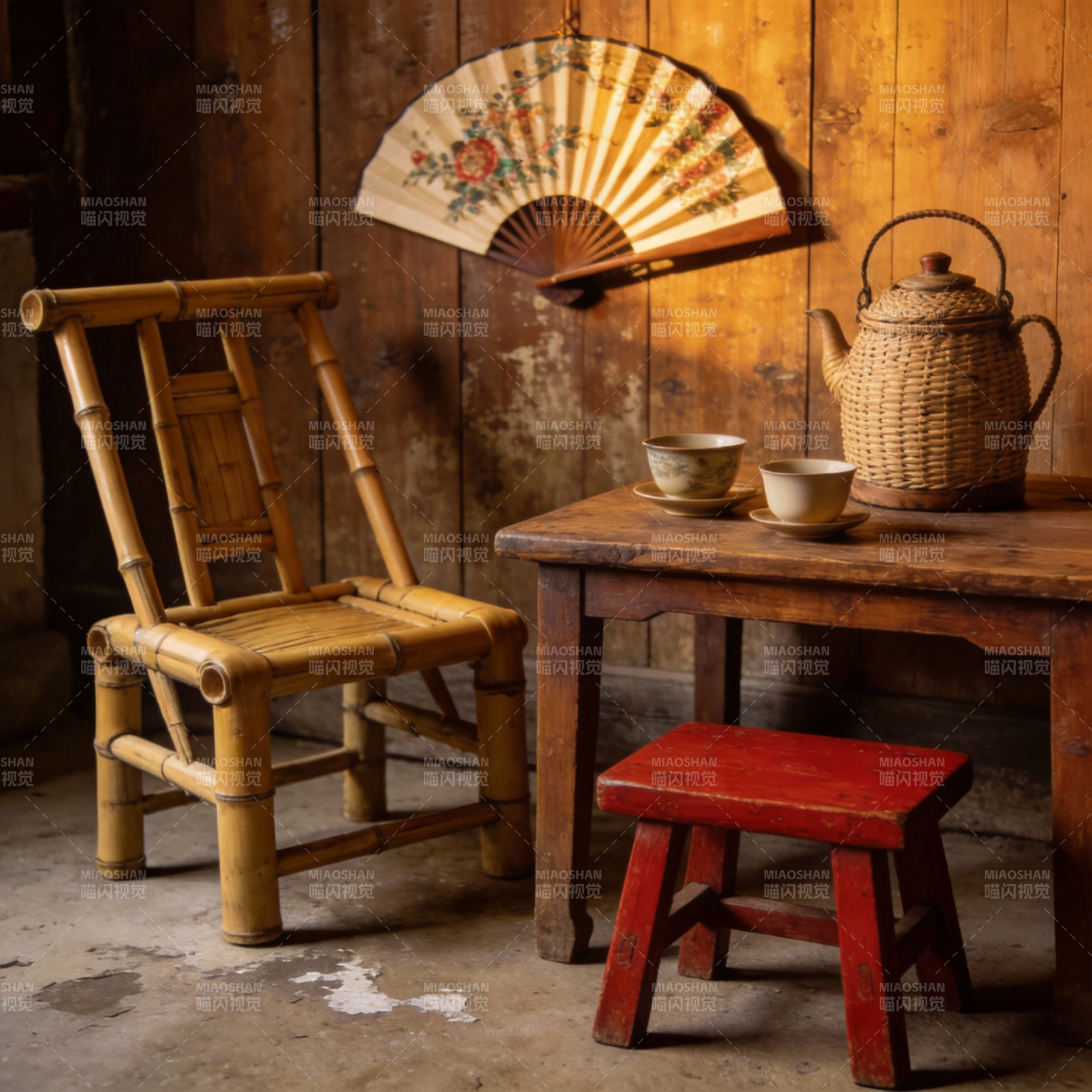 竹椅茶香古韵图片