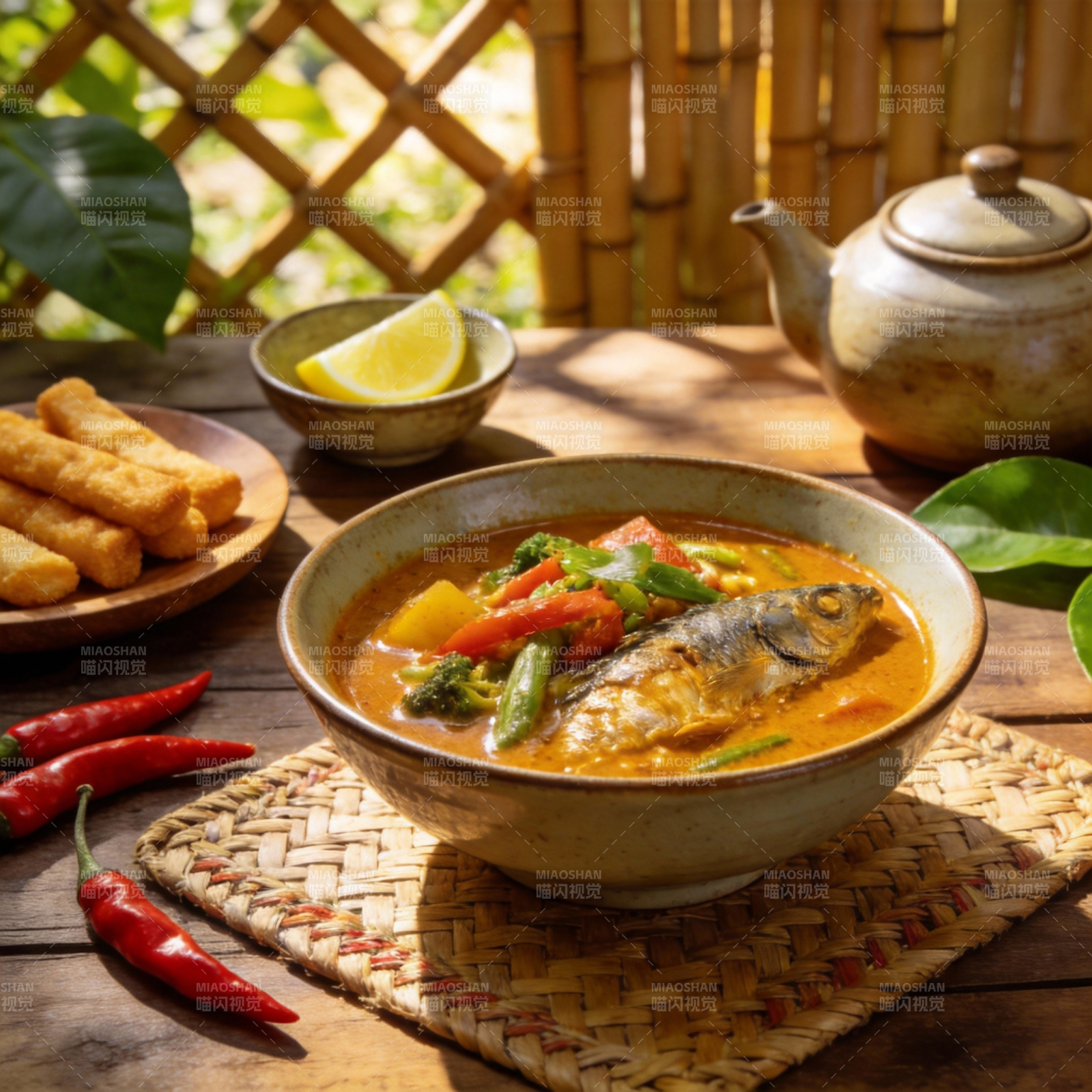 泰式鱼汤配蔬菜图片