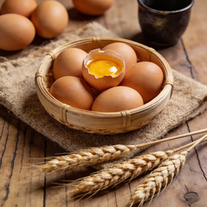 新鲜鸡蛋与麦穗图片