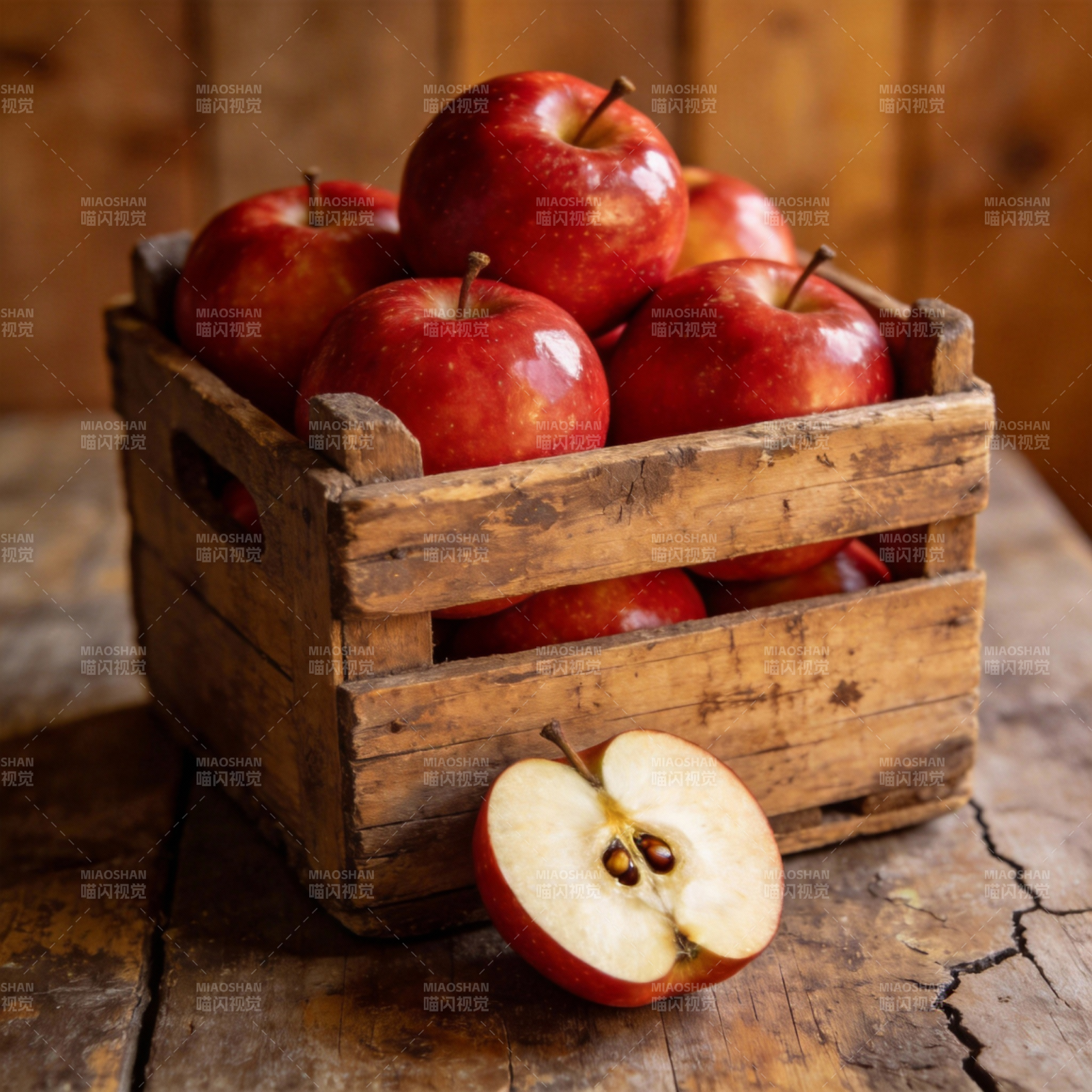 木箱红苹果图片