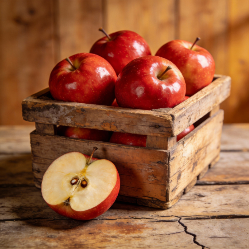 红苹果木箱静物图片