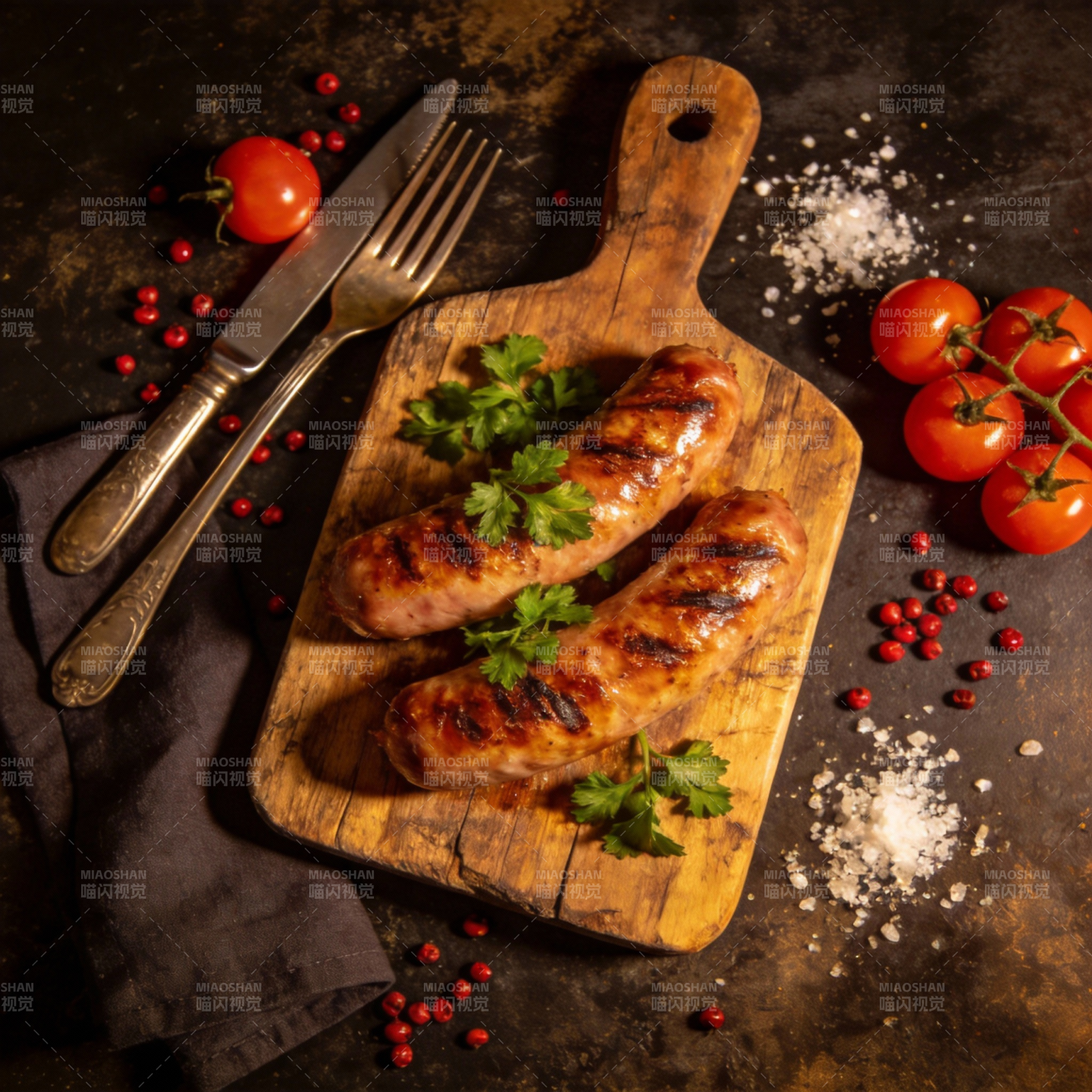 香煎香肠配香草图片