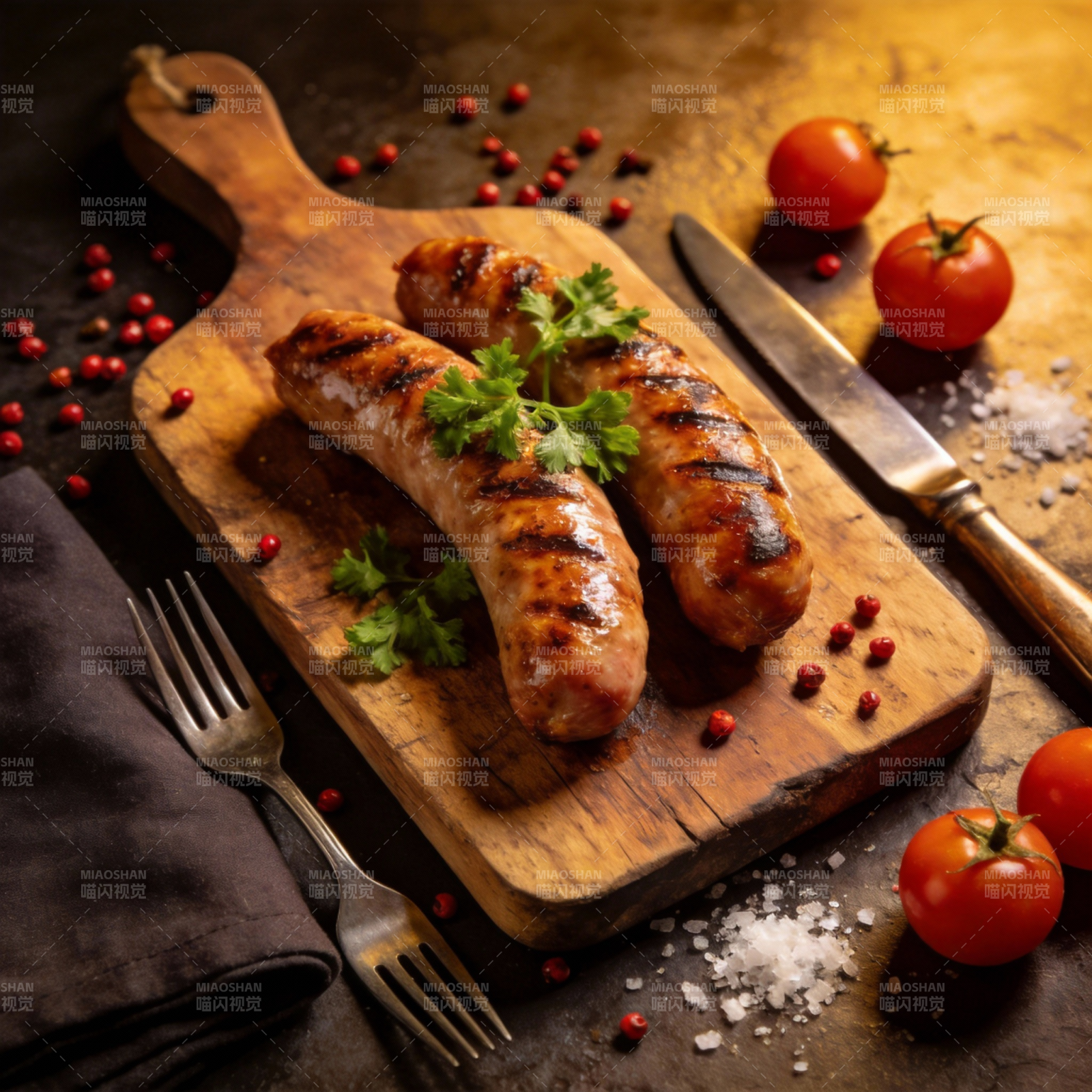 烤香肠配番茄图片