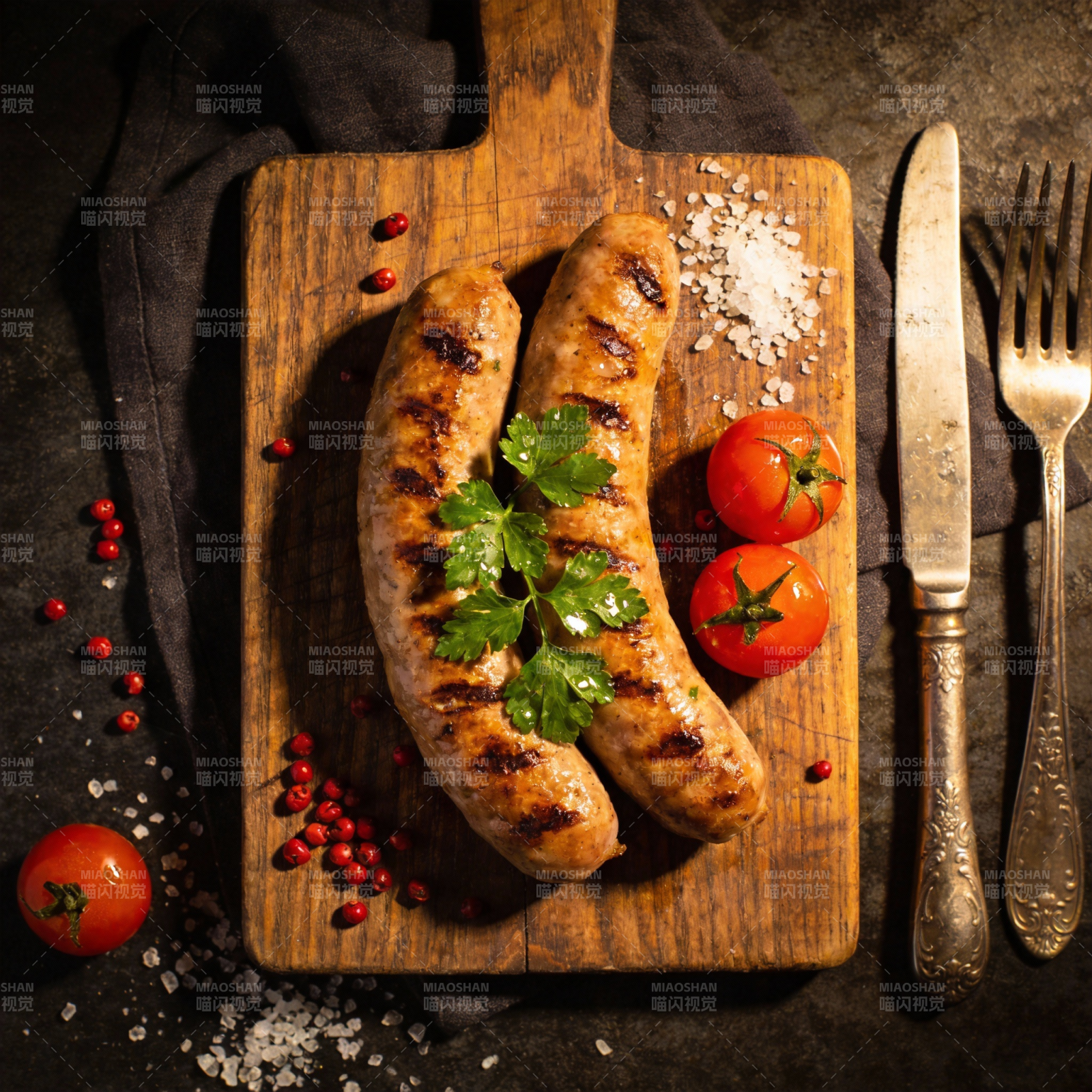 烤香肠配番茄图片