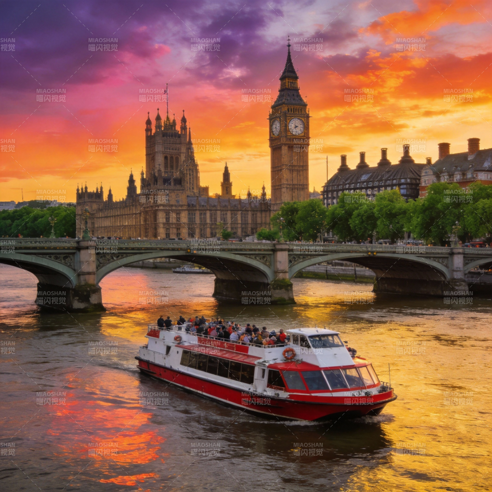 伦敦黄昏游船图片