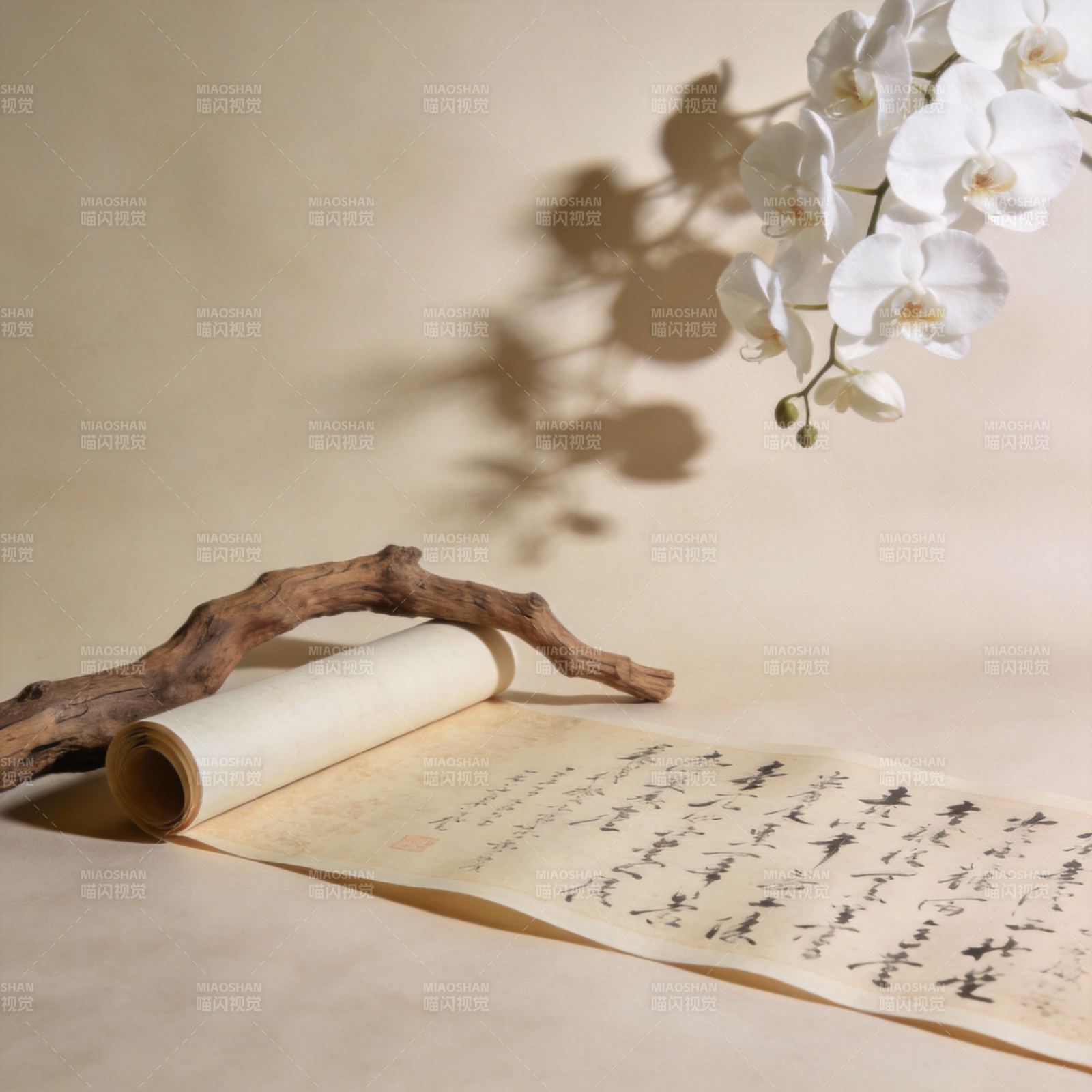 墨香书卷映花影图片