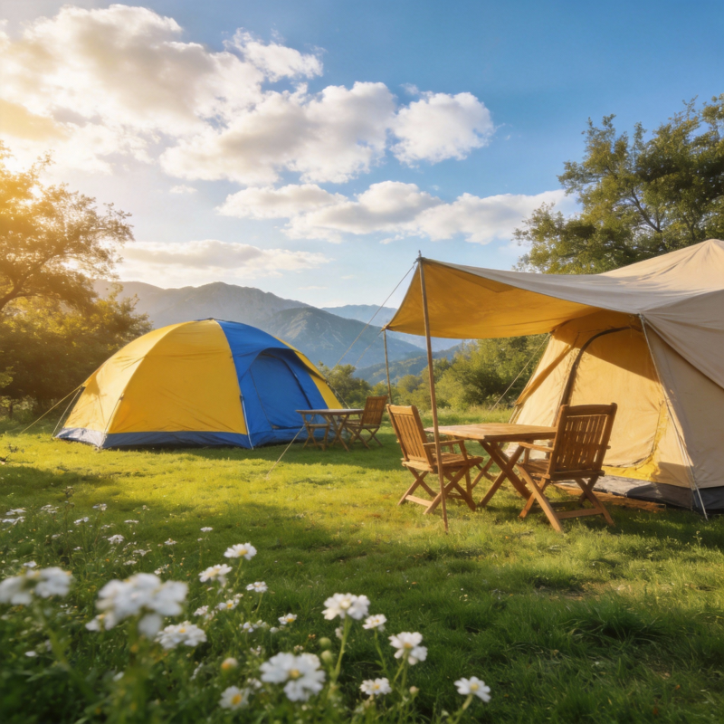 春日露营美景图片