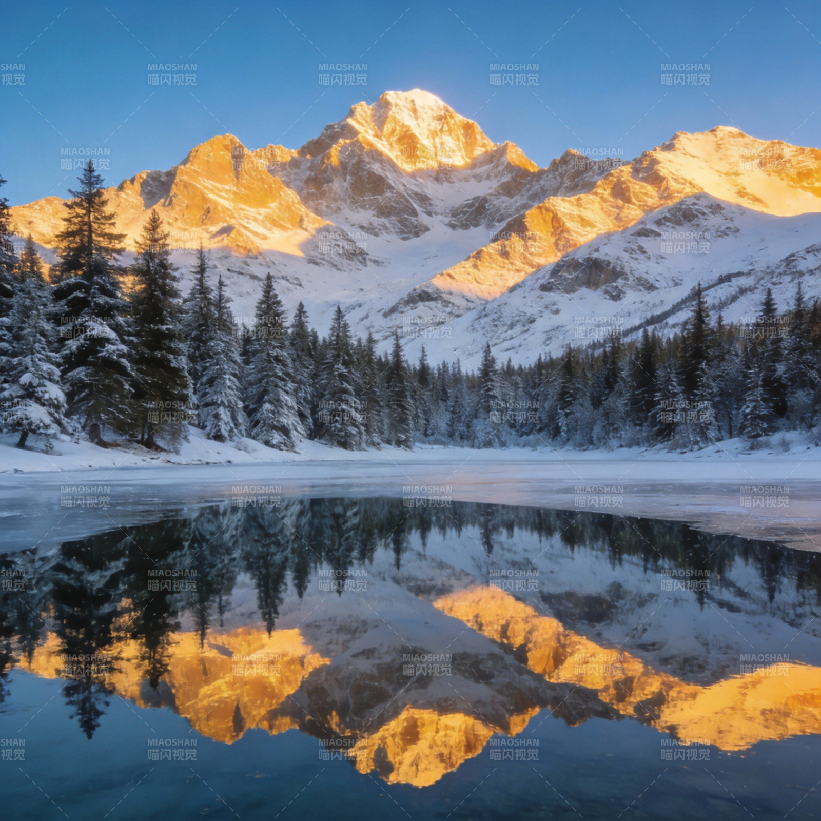 雪山倒影湖光图片