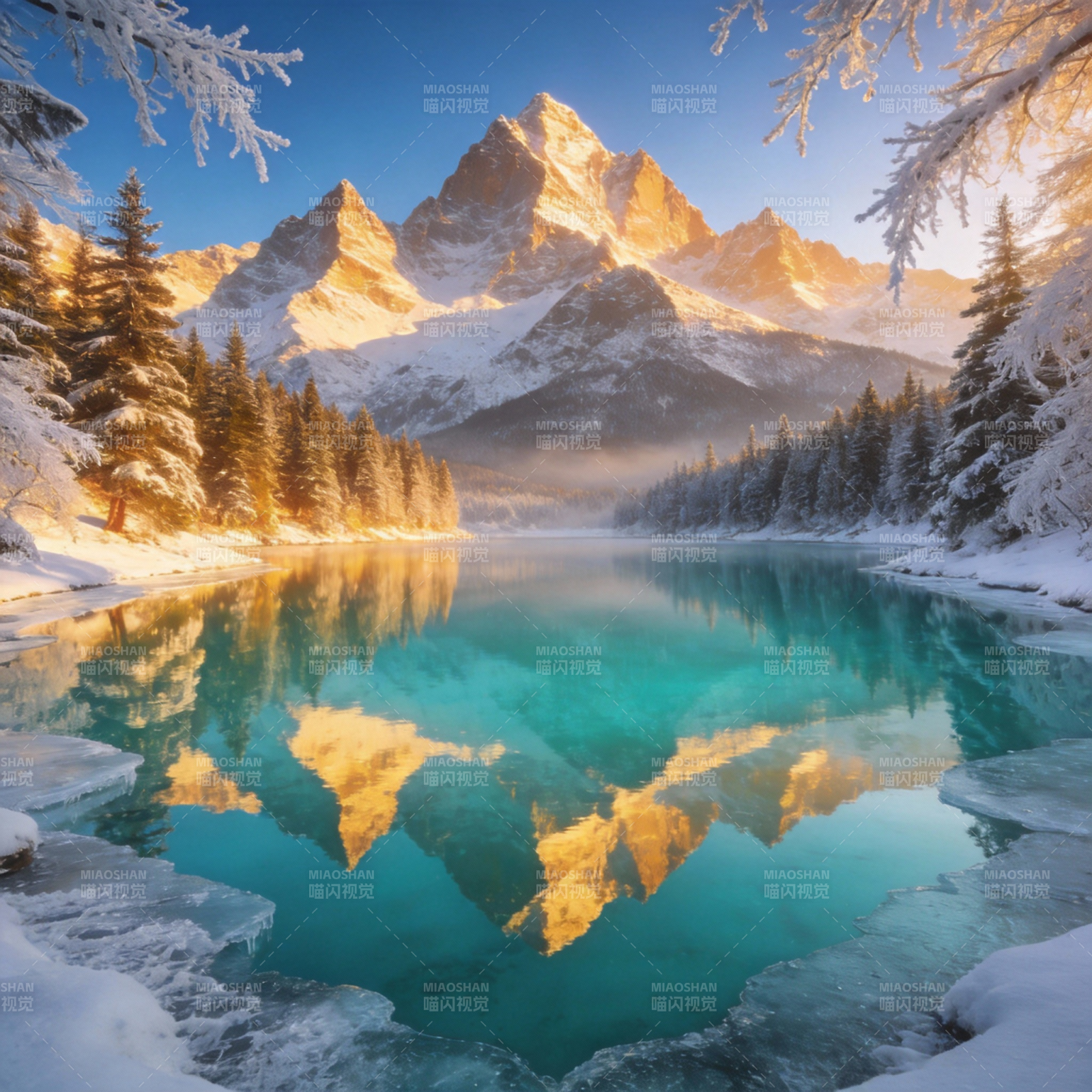 雪山映湖 冬日仙境图片