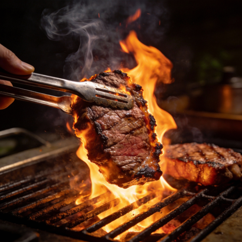 火焰炙烤牛排图片