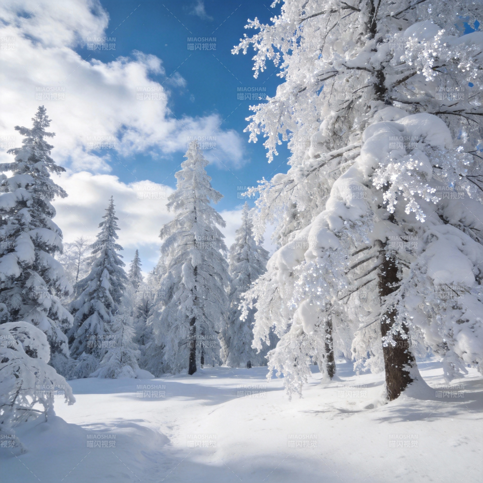 雪覆松林 冬日静谧图片