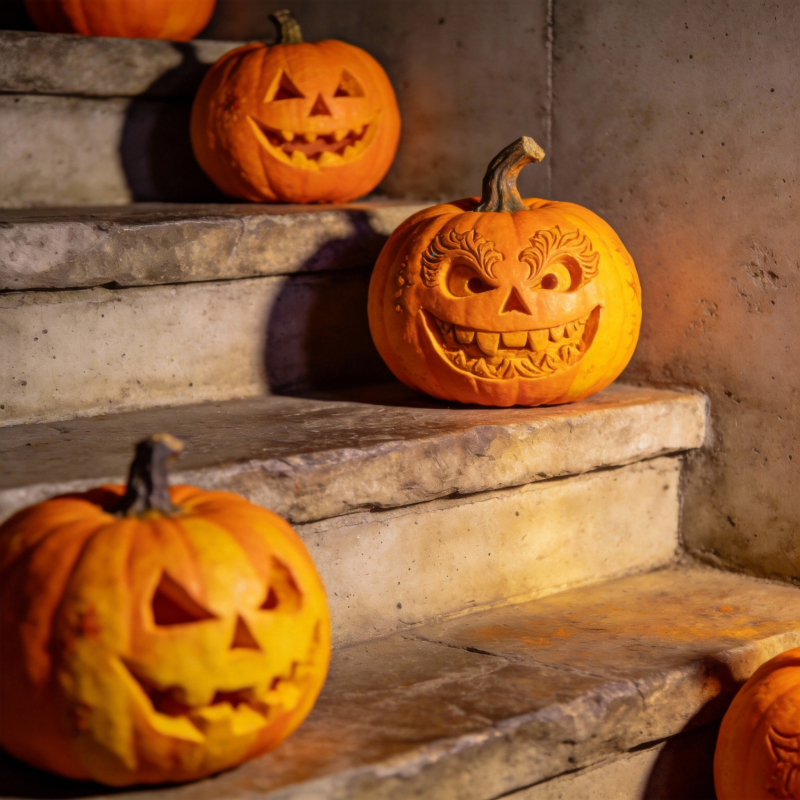 南瓜灯阶梯夜景图片