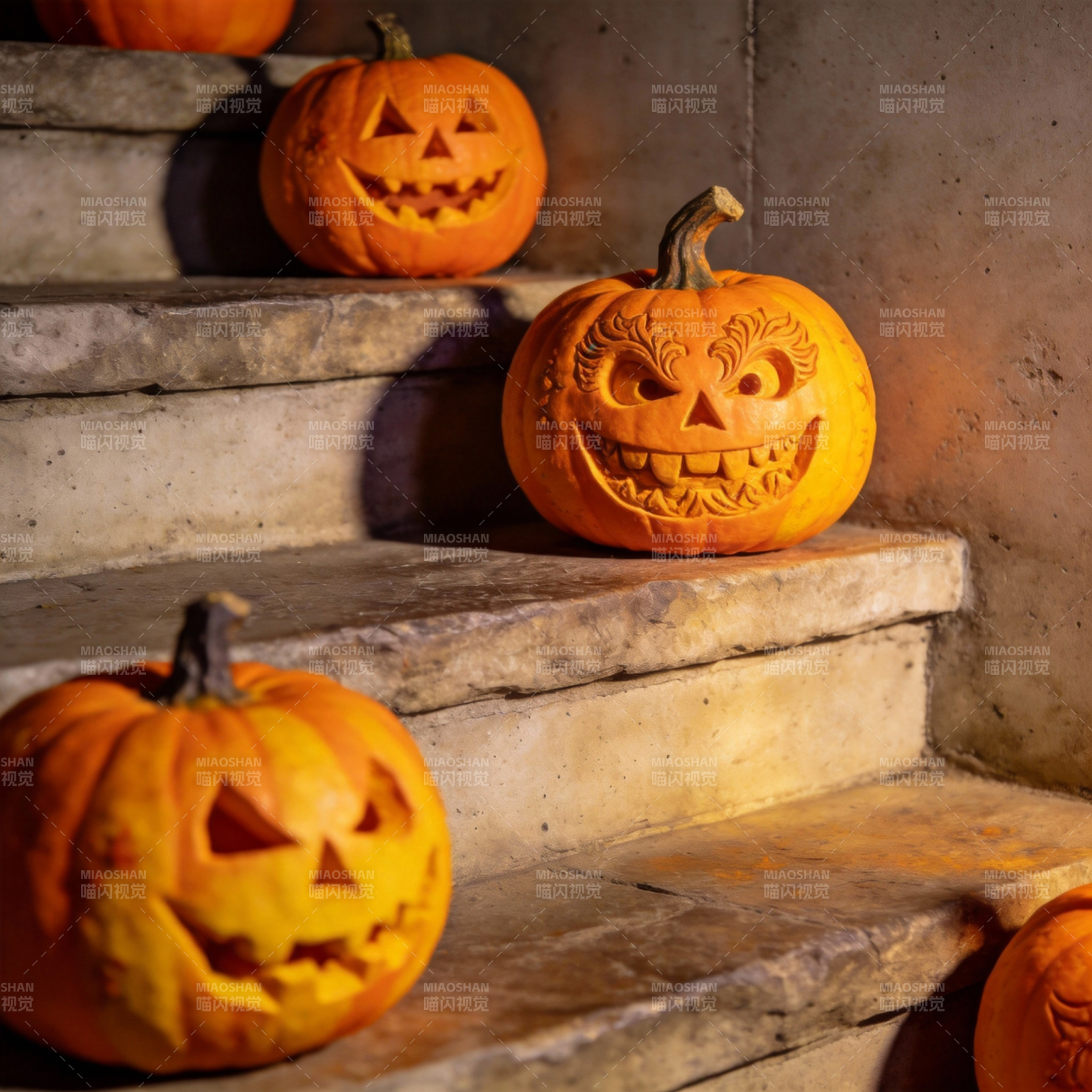 南瓜灯阶梯夜景图片