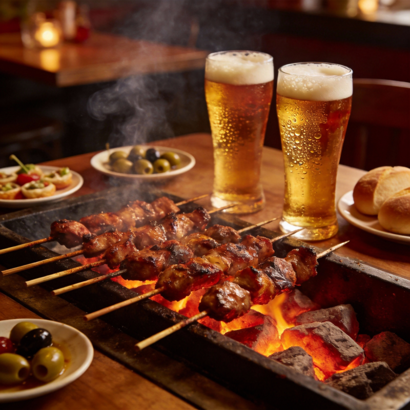 烤肉配啤酒图片