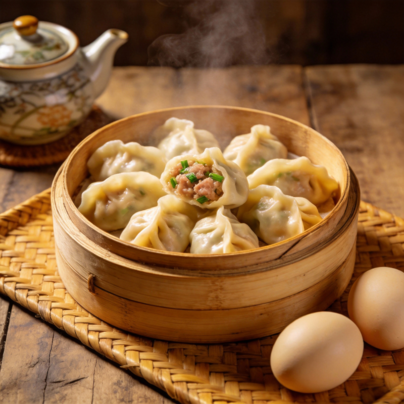 热气腾腾的蒸饺图片