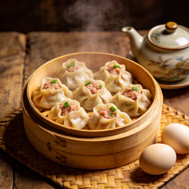 热气腾腾的蒸饺图片