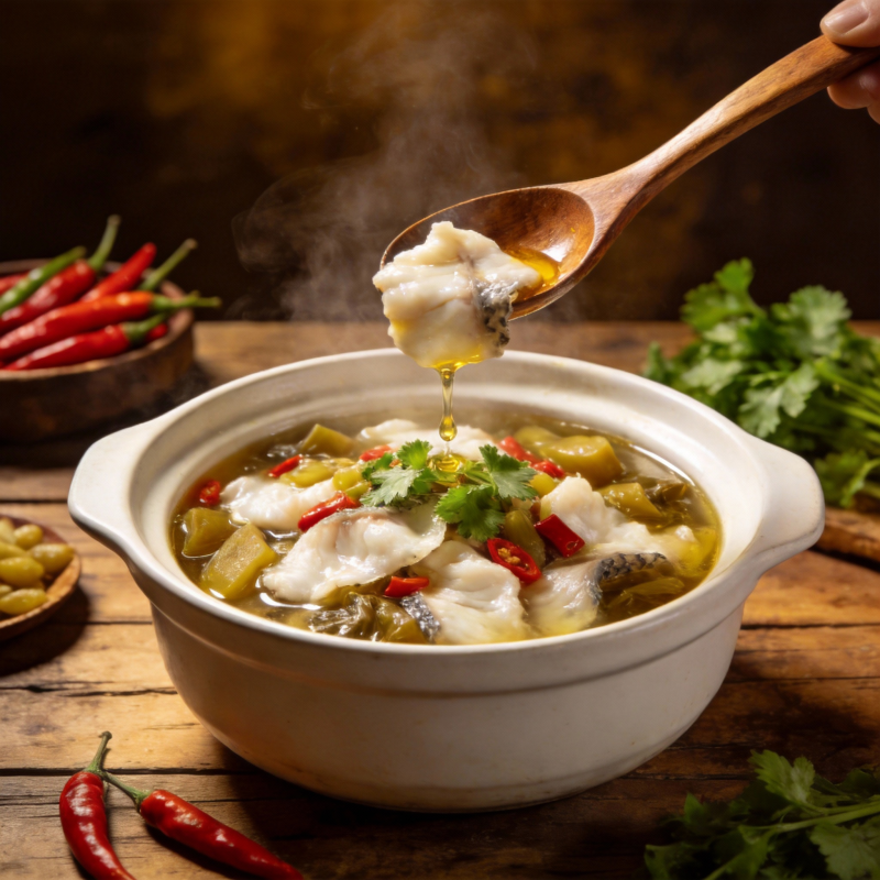 酸菜鱼汤鲜美热腾图片