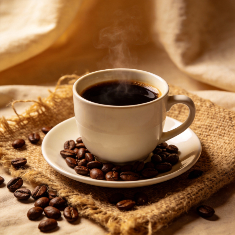 热咖啡与咖啡豆图片