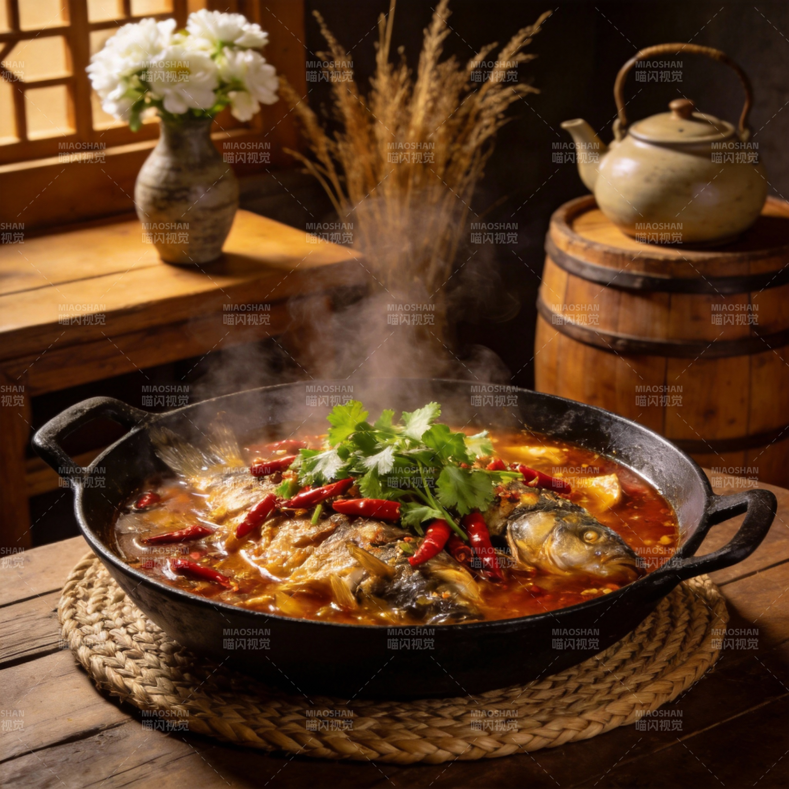 热辣鱼锅香气四溢图片