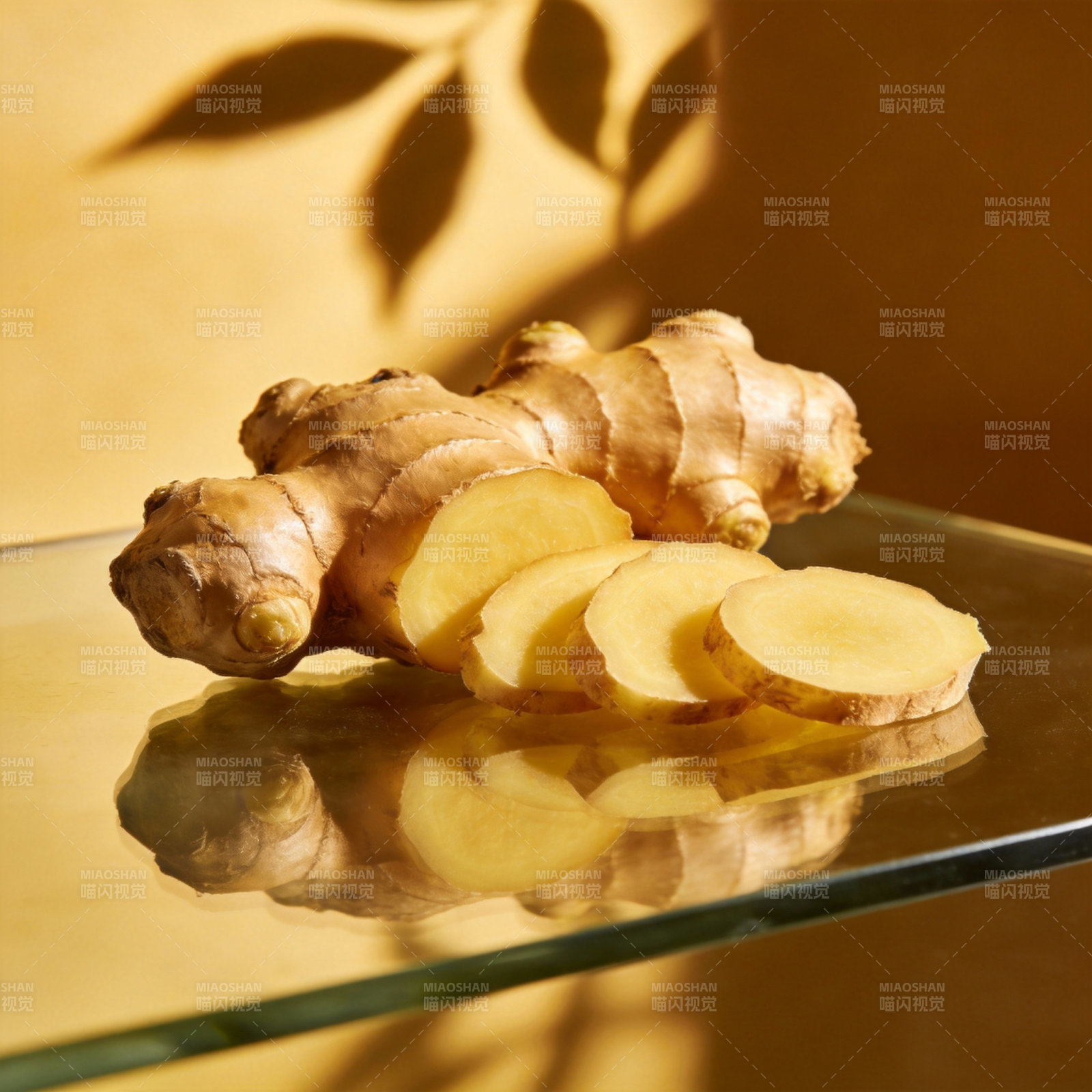 姜片静置光影中图片