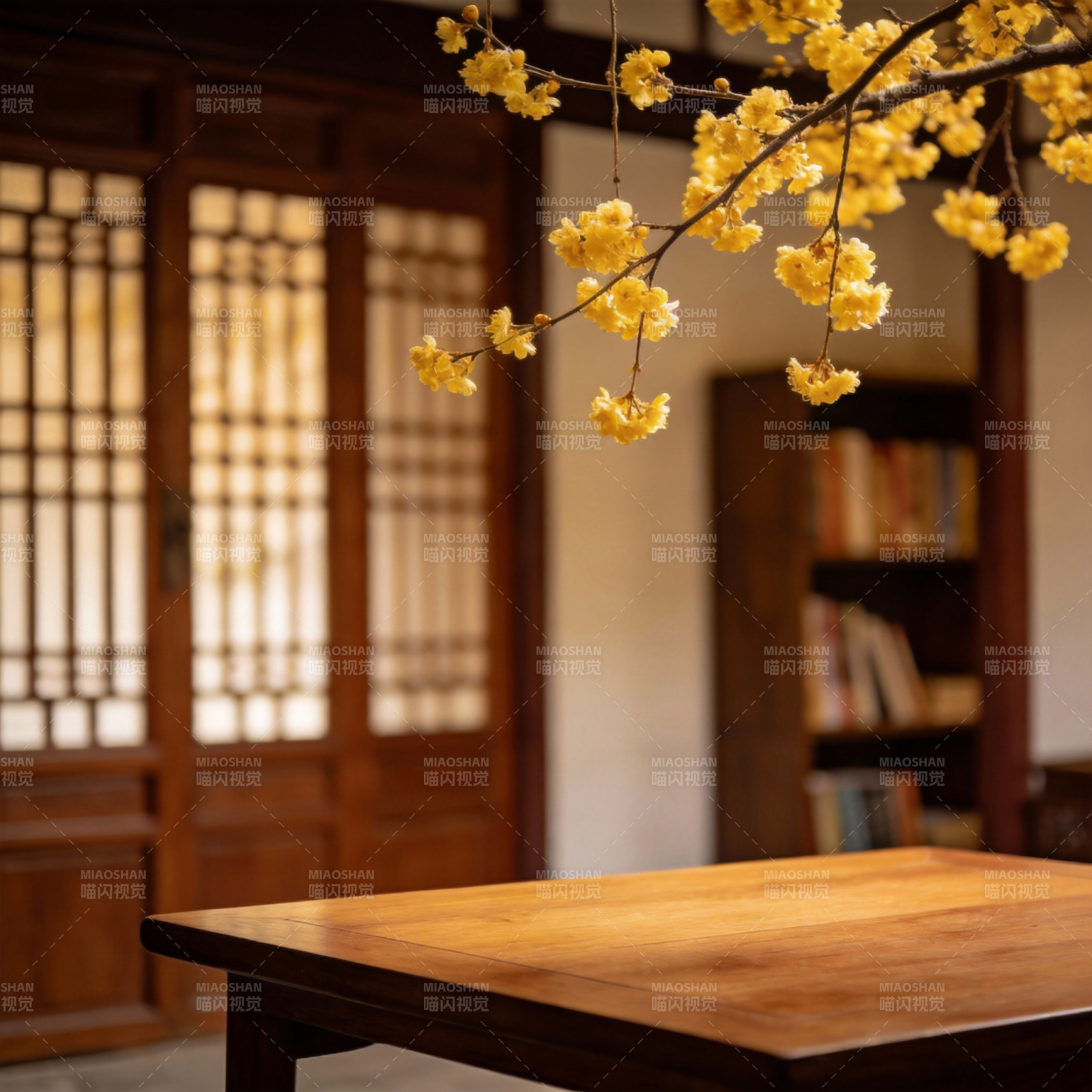 春樱映木桌图片