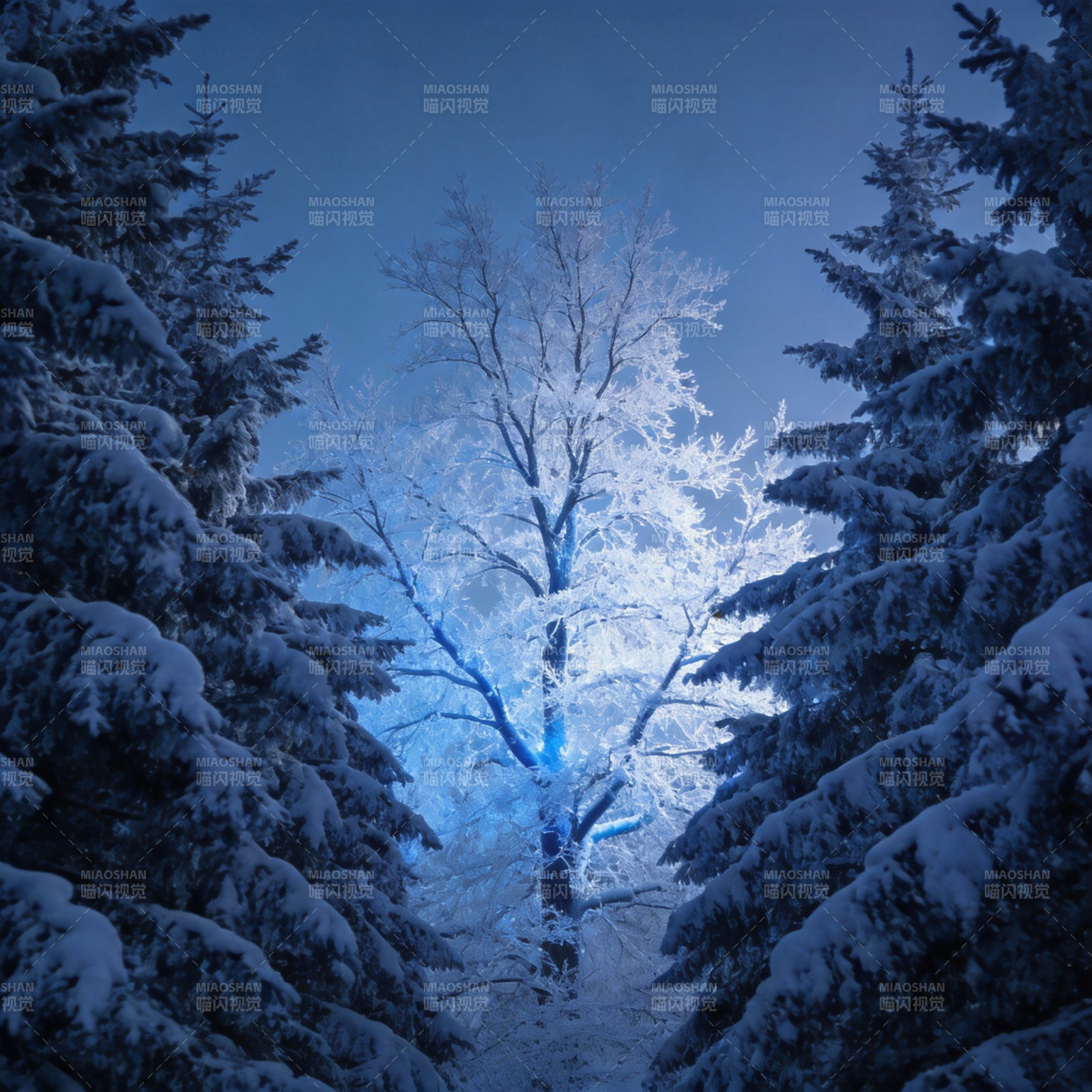 雪夜幽林奇景图片