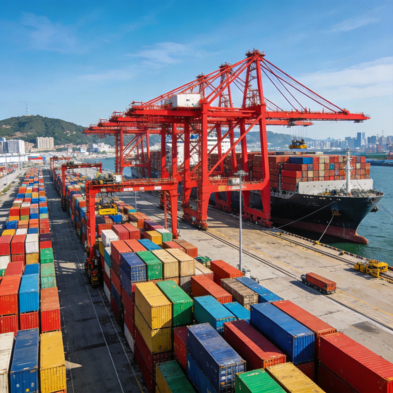 繁忙的集装箱港口图片