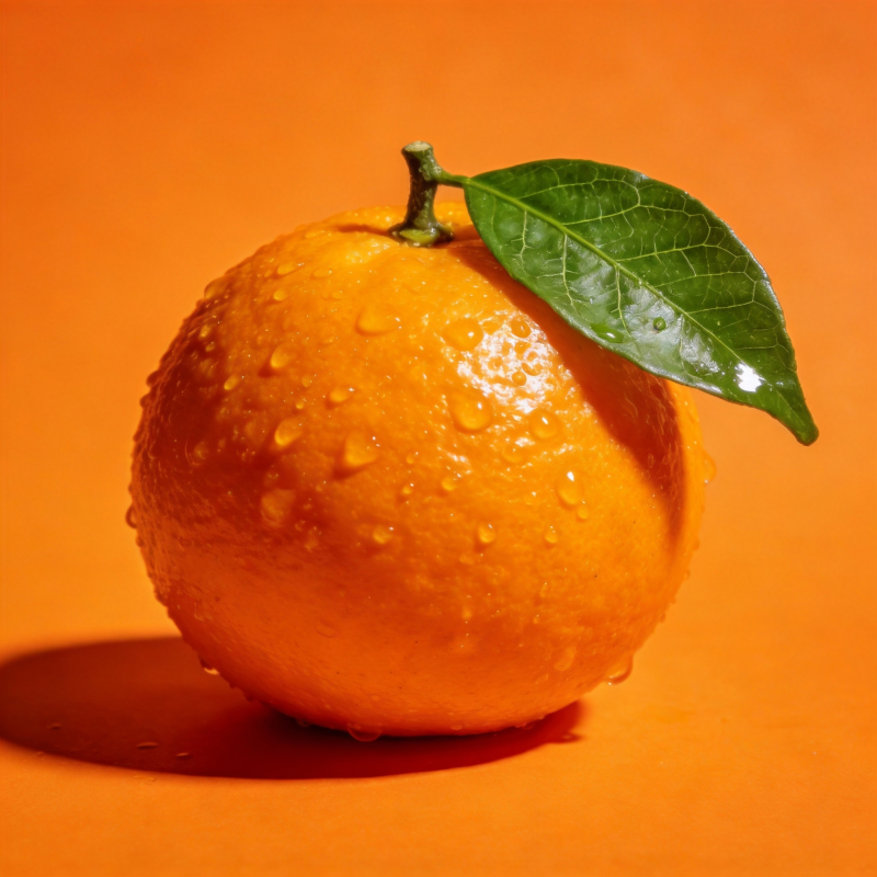 橙子上的水珠与绿叶图片