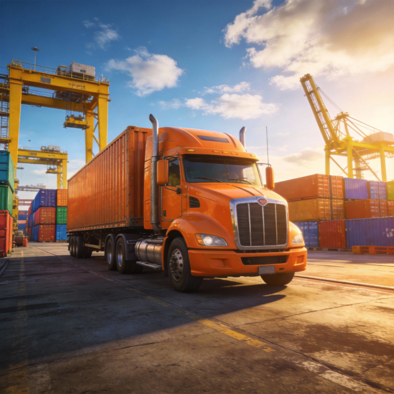 港口橙色卡车运输图片