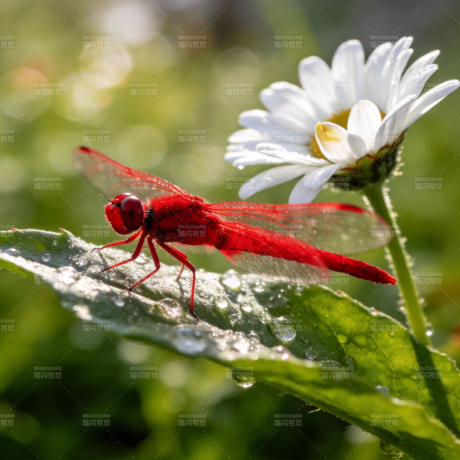 红蜻蜓栖叶上图片