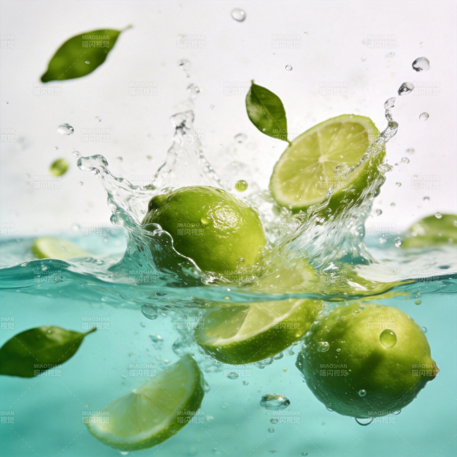 青柠入水溅起浪花图片