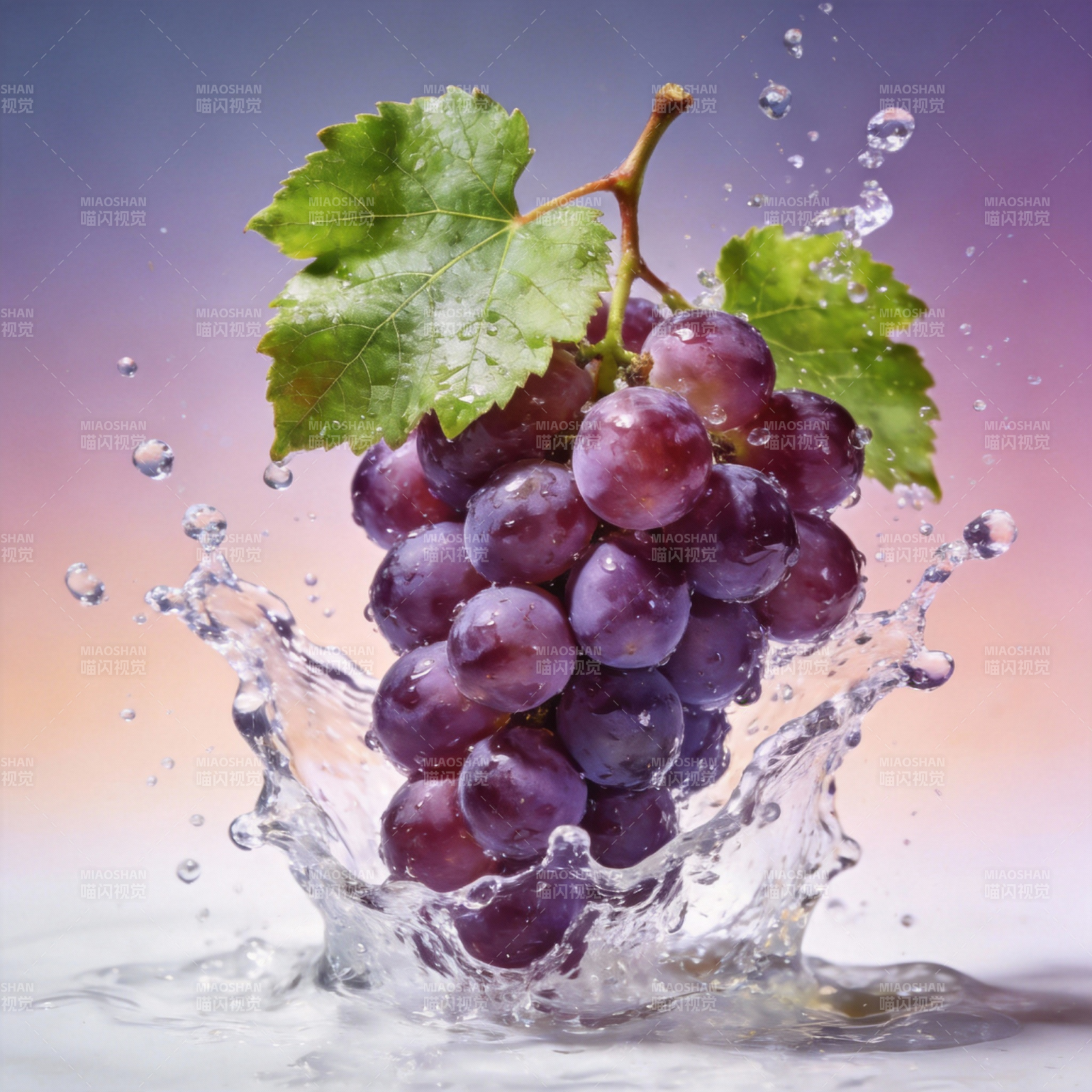 水花中的紫葡萄图片