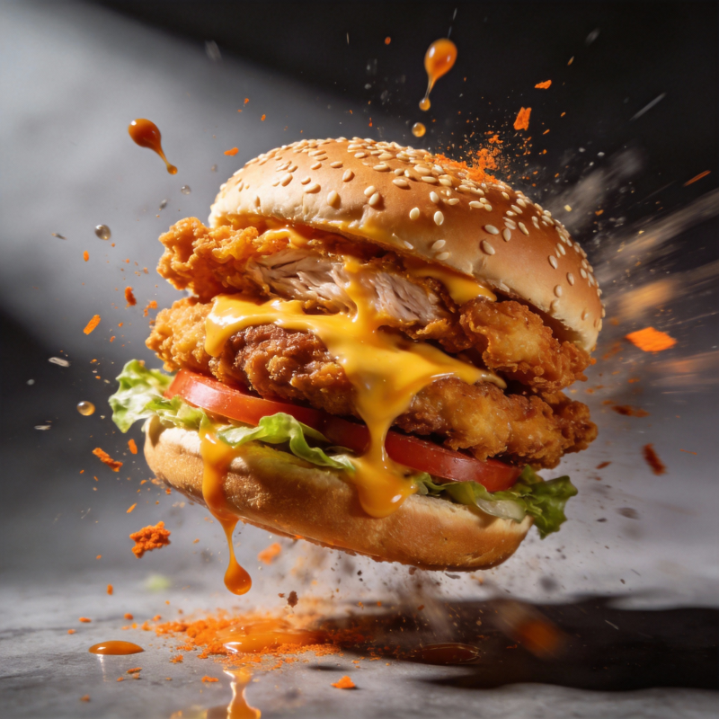 炸鸡汉堡飞溅瞬间图片
