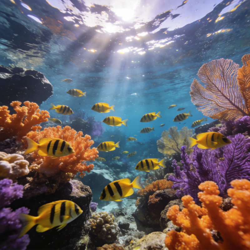 珊瑚礁鱼群游弋图片