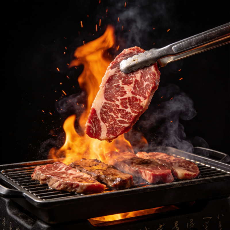 火焰炙烤牛肉图片